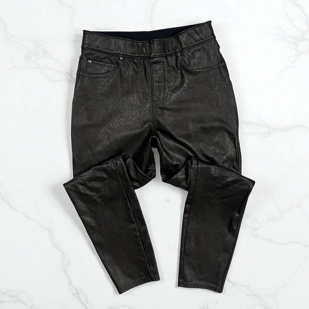Spanx Vegan Faux Leather Like Skinny Ankle Pants Size Small Petite Pull On 20282